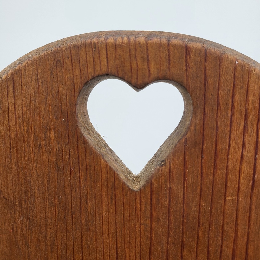Vintage Wooden Doll Rocking Chair Heart Cutout Miniature Rustic Brown Decor - Picture 7 of 7